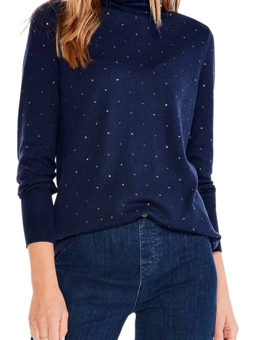 $158 retail Nic+Zoe Embellished Navy Turtleneck Sweatshirt
